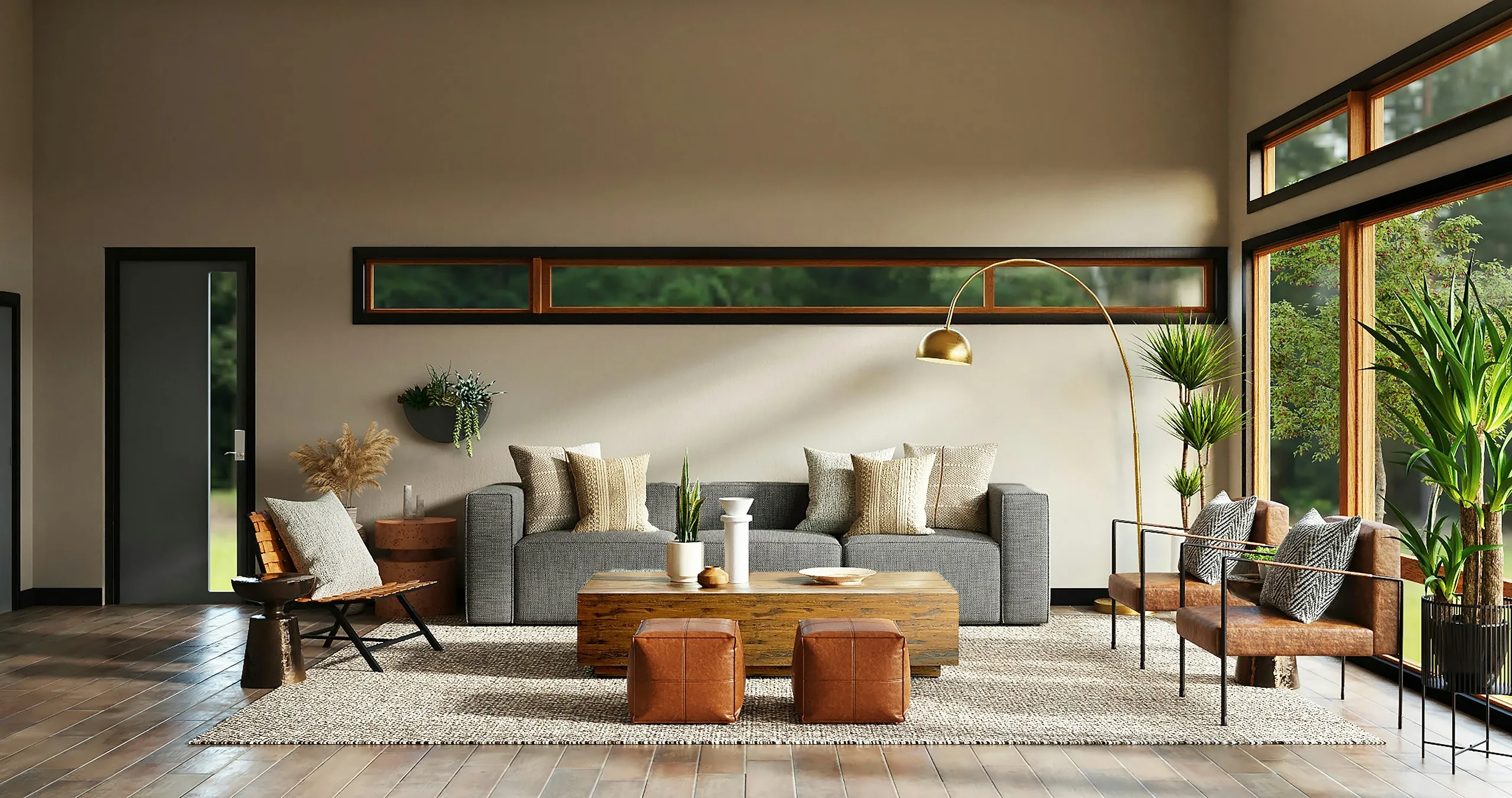 Luxury living room interior design with neutral tones, full-home interiors by Vibgyor in Bangalore